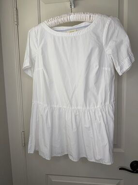 Maeve by Anthropologie White Tiered Cotton Peplum Top Size Small